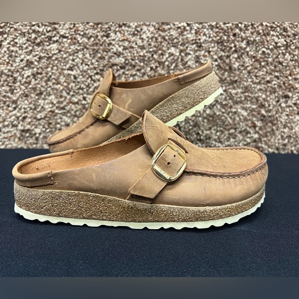 Birkenstock Womens BUCKLEY Suede Clog Cognac Narrow Fit US 6 - 6.5 EU 37 NEW